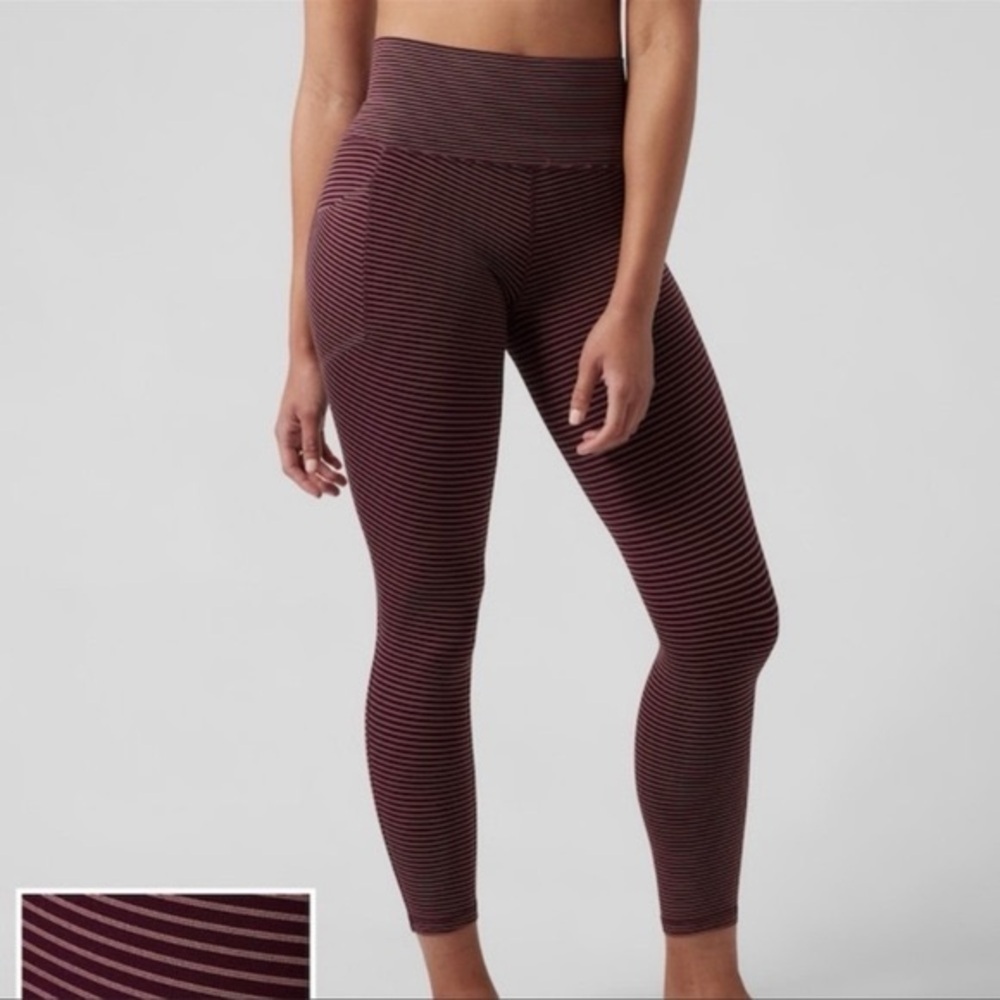 Athleta Stash Salutation II 7/8 tight‎ Leggings Red textured striped high rise